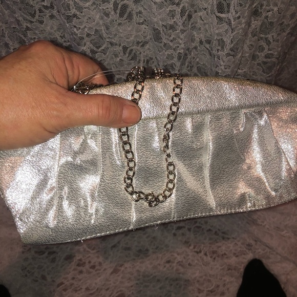 Vintage Fiorelli Silver Metallic Clutch with Chain. Satin like lining. Used - Picture 9 of 9